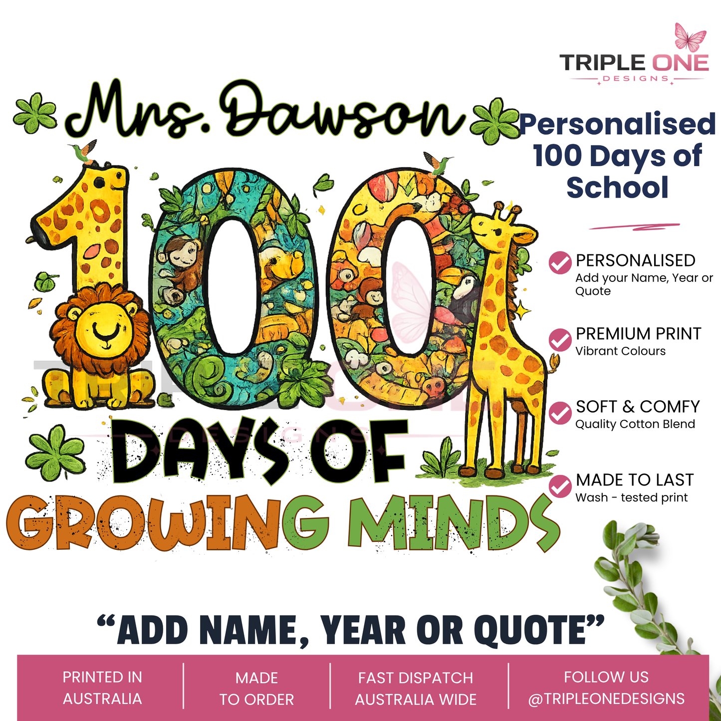 Personalised 100 Days of Teaching Safari Shirt