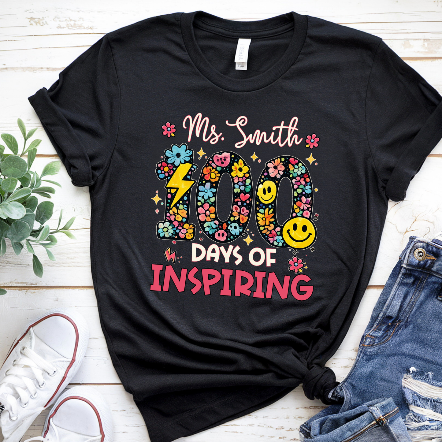 Personalised 100 Days of Teaching Floral Shirt