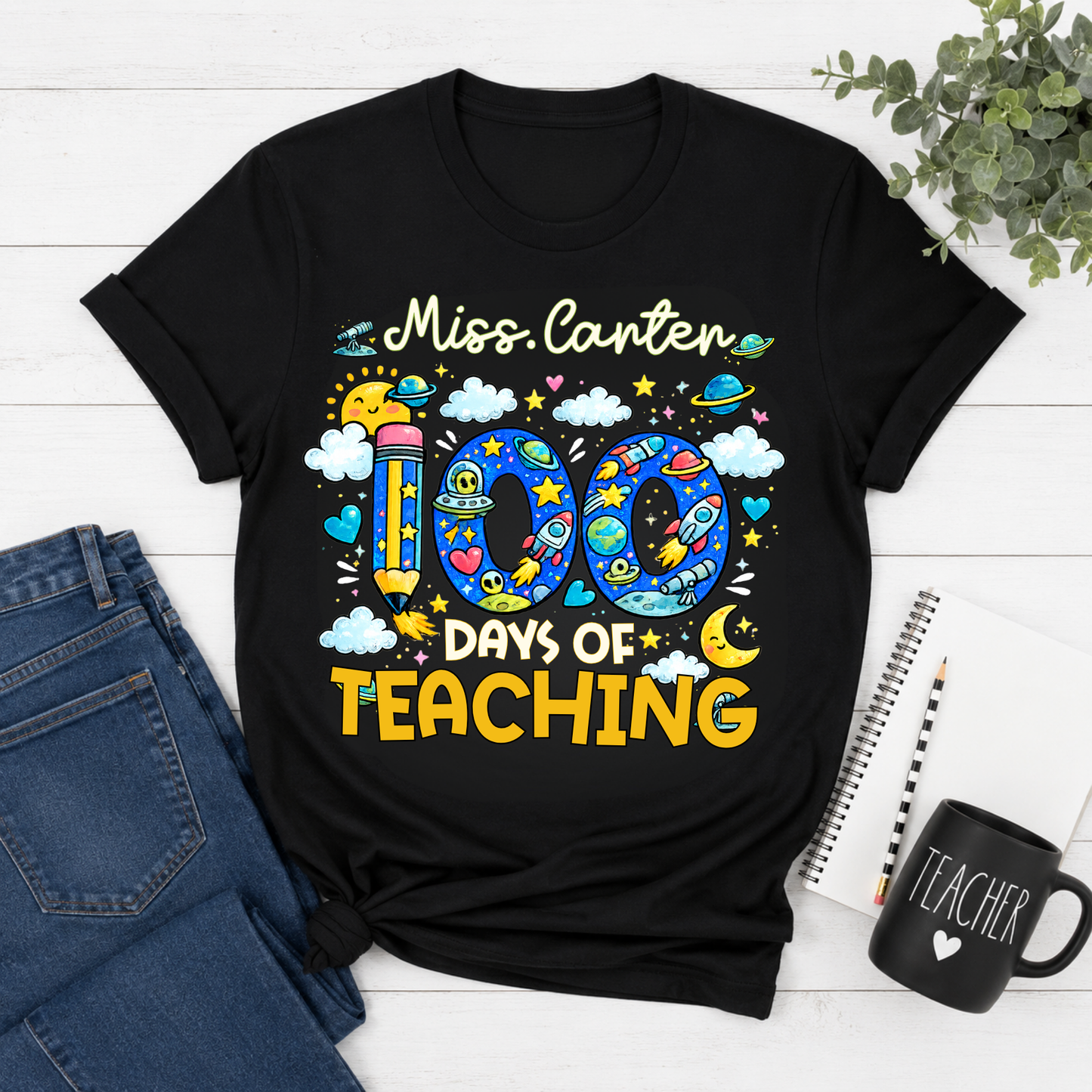 Personalised 100 Days of Teaching Space Shirt