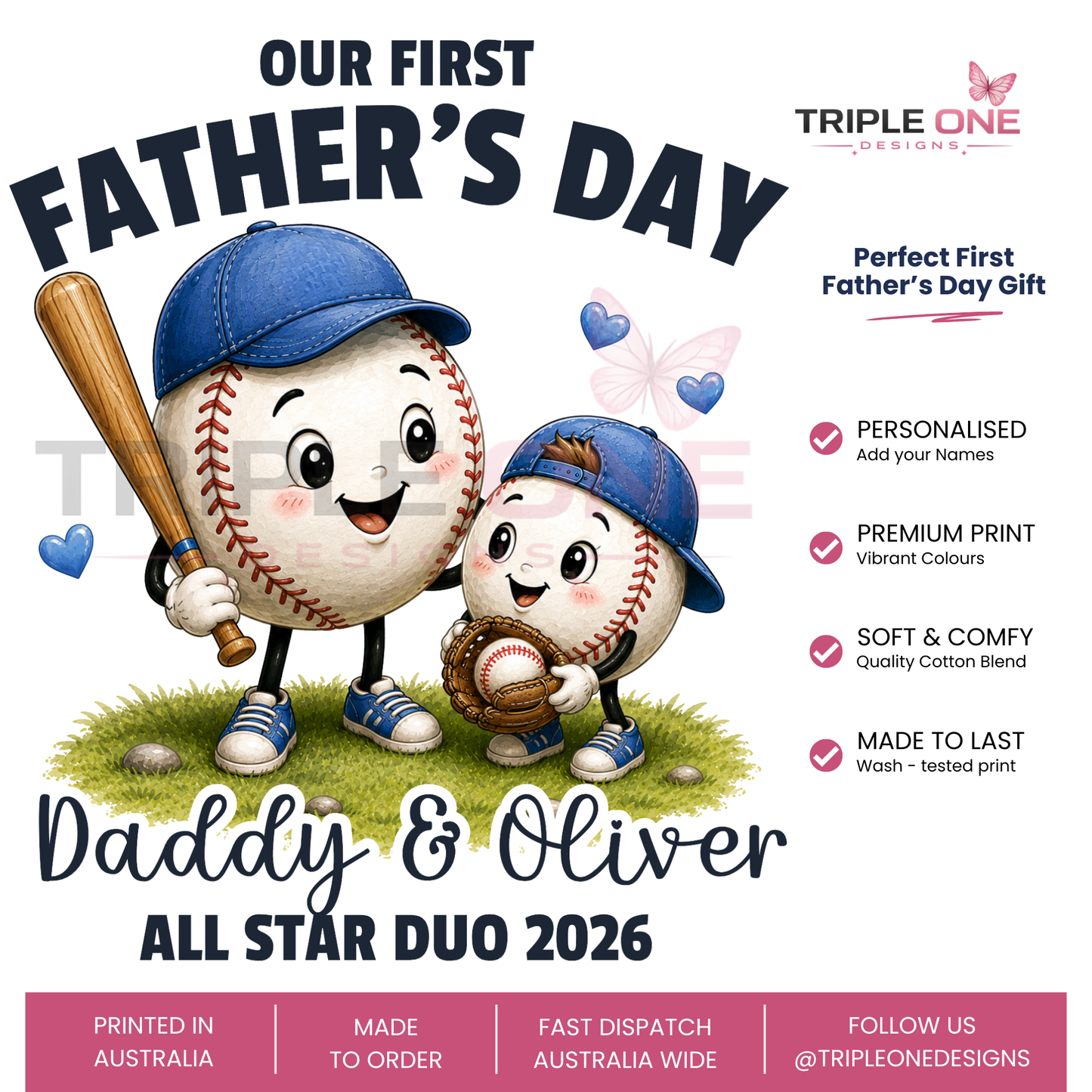 Personalised Baseball Daddy & Me First Father's Day Matching Set