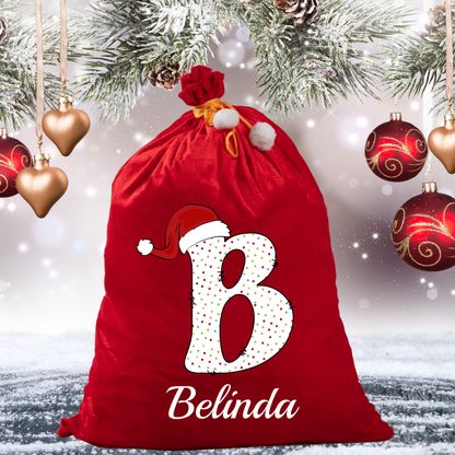 Personalised Initial Red Velvet Santa Sack with Name