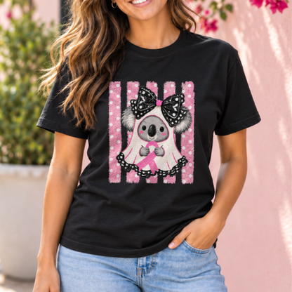 Pink Ribbon Koala Ghost Breast Cancer Awareness Halloween Shirt