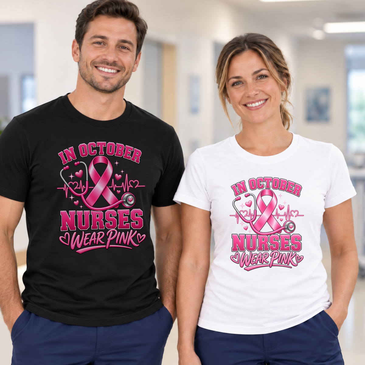 In October Nurses Wear Pink Breast Cancer Awareness Shirt