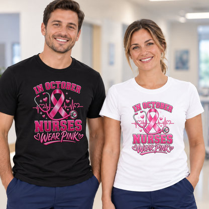 In October Nurses Wear Pink Breast Cancer Awareness Shirt