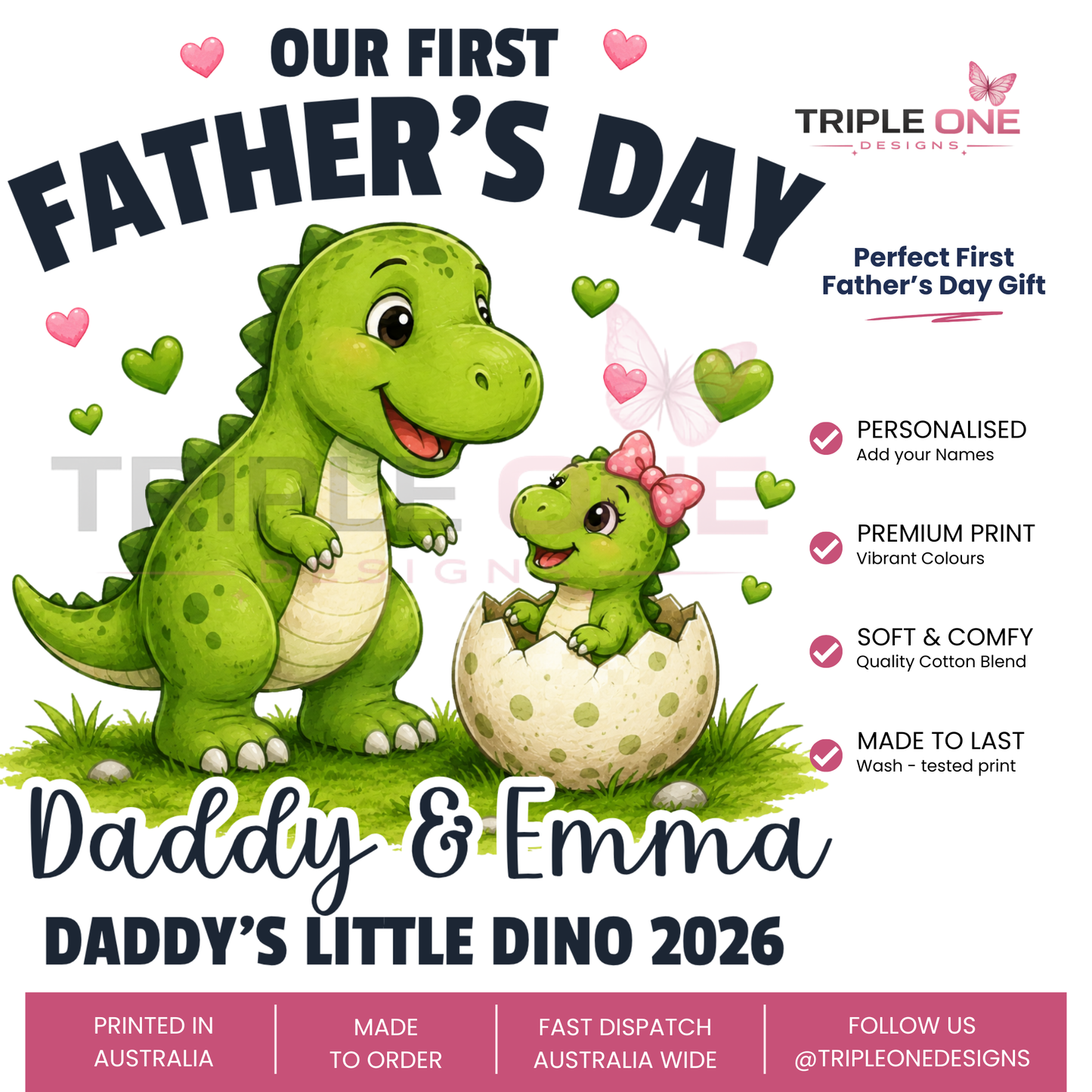 Personalised Dinosaur Daddy & Me First Father's Day Matching Set | Daddy's Little Dino