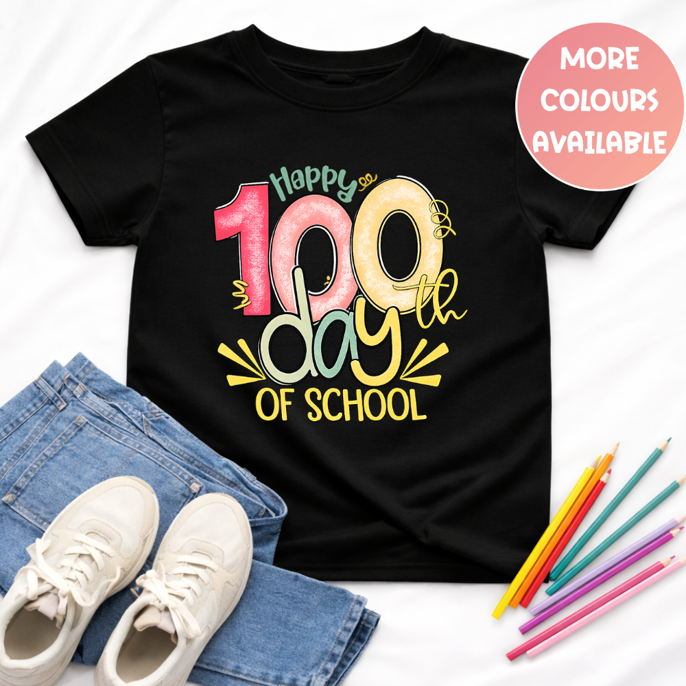 Happy 100 Days of School Shirt | Colourful Kids Tee
