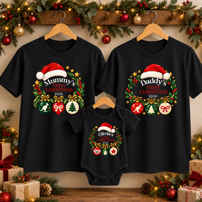 Personalised First Christmas Family Shirts & Baby Onesie – Aussie Baubles