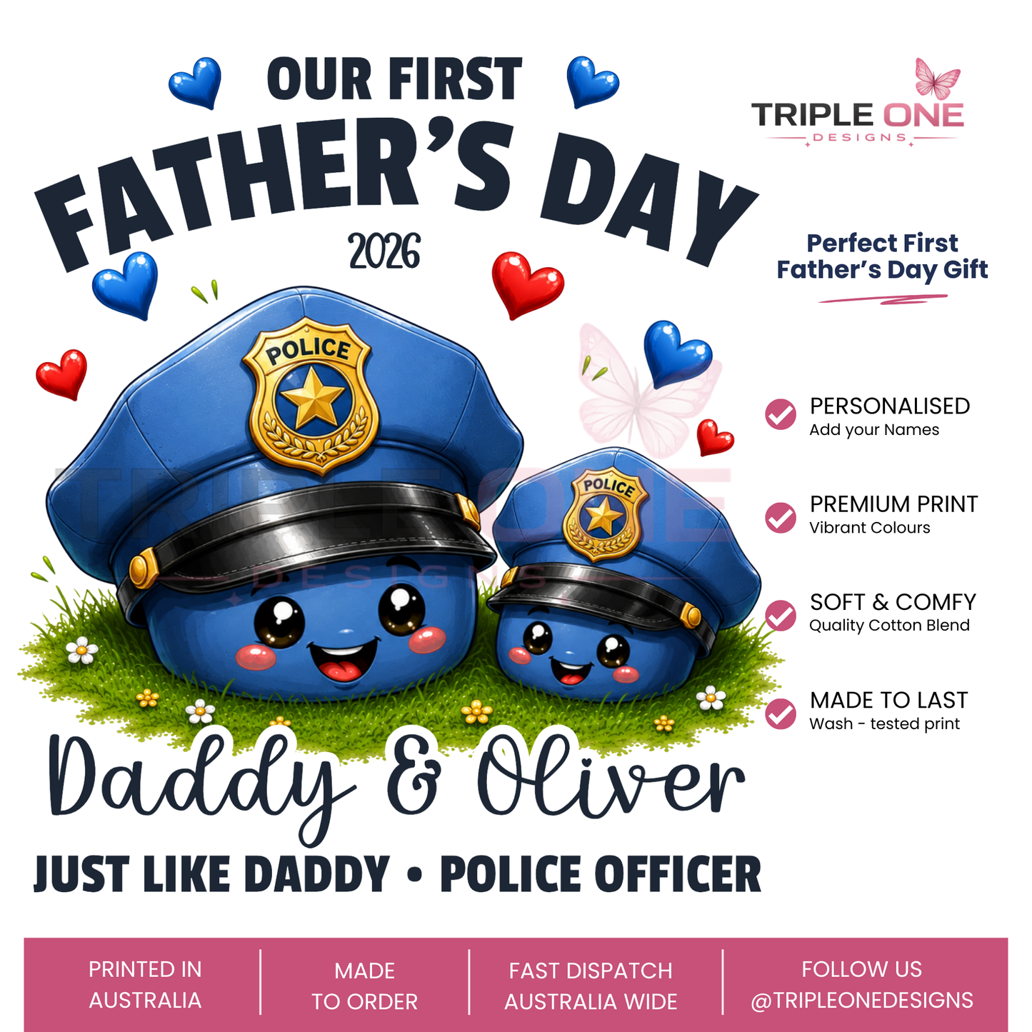 Personalised Police Daddy & Me First Father's Day Matching Set
