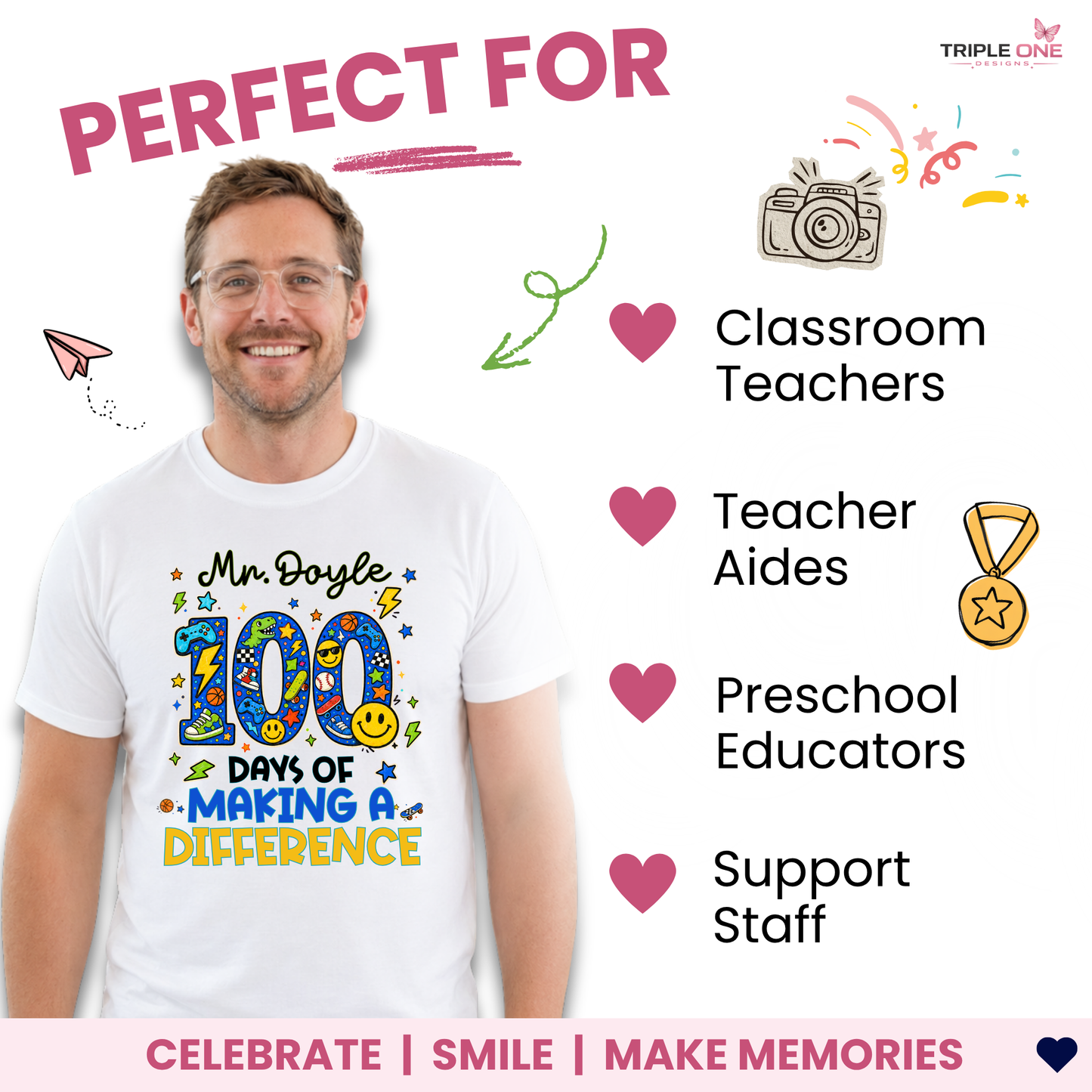 Personalised 100 Days of Teaching Rainbow Shirt