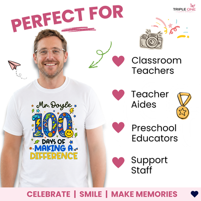 Personalised 100 Days of Teaching Rainbow Shirt