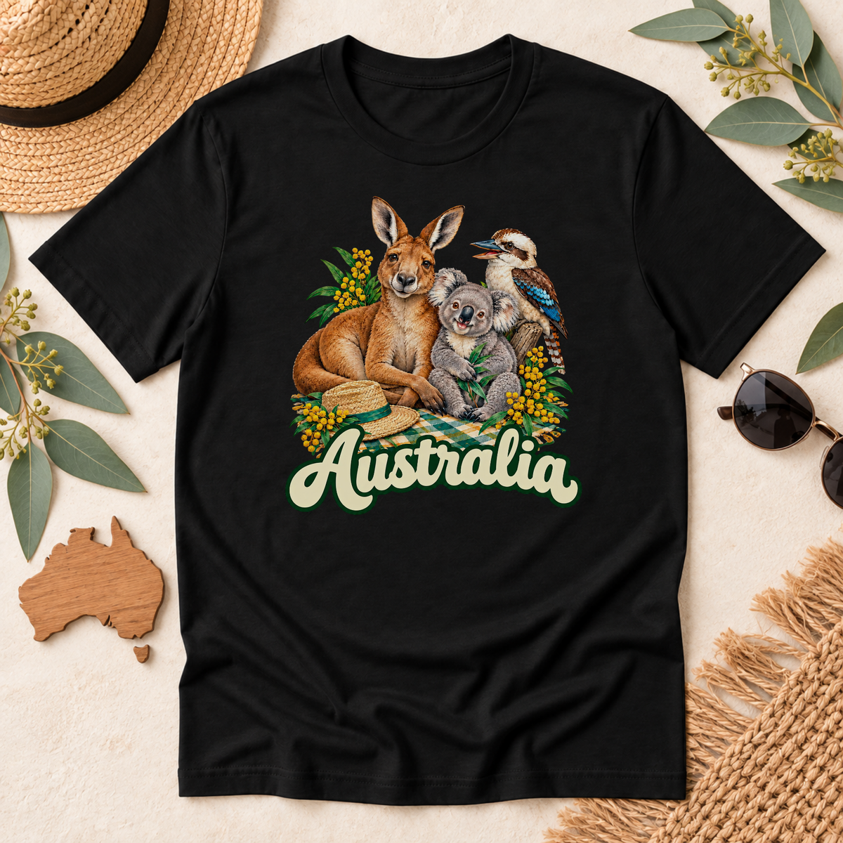 Australia Wildlife T-Shirt – Kangaroo, Koala & Kookaburra