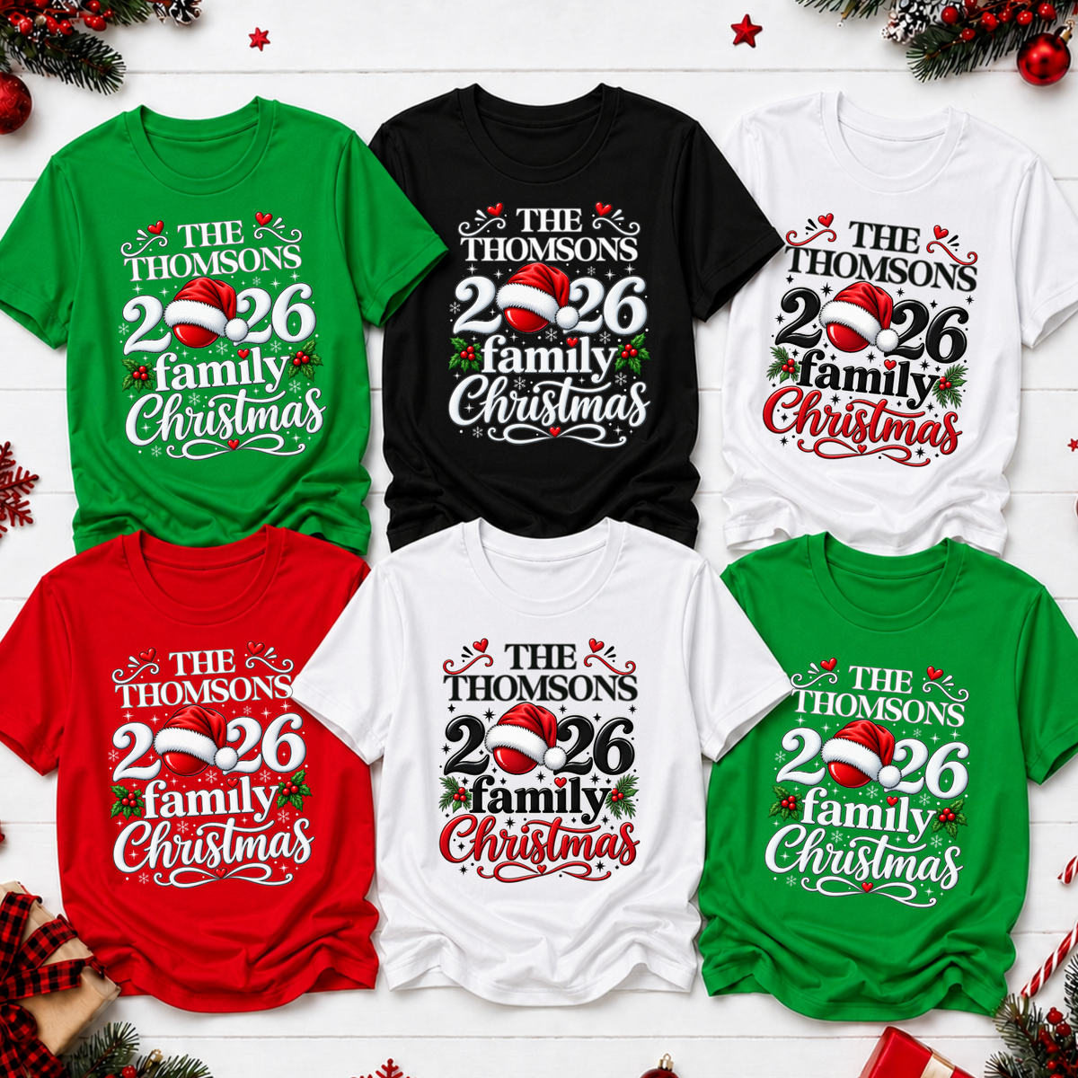 Personalised Family Christmas T-Shirt – Custom Name & Year