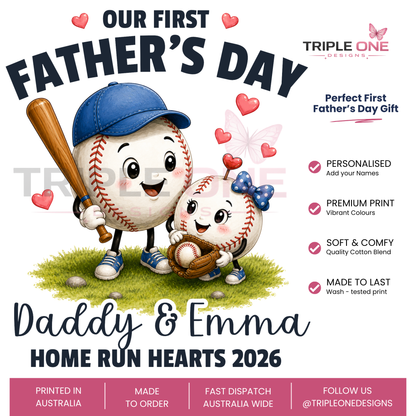 Personalised Baseball Daddy & Me First Father's Day Matching Set | Home Run Hearts