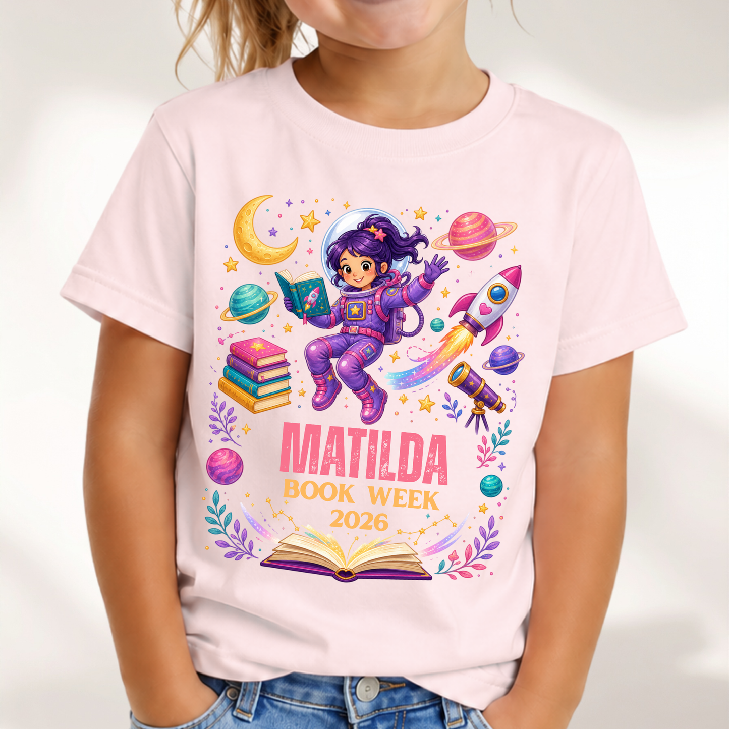 Personalised Space Reader Book Week 2026 Shirt – Kids & Adults