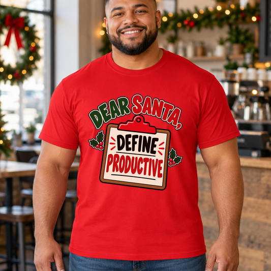Dear Santa Define Productive T-Shirt – Funny Work Christmas Tee