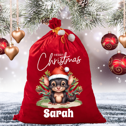 Personalised Australian Animal Red Velvet Santa Sack