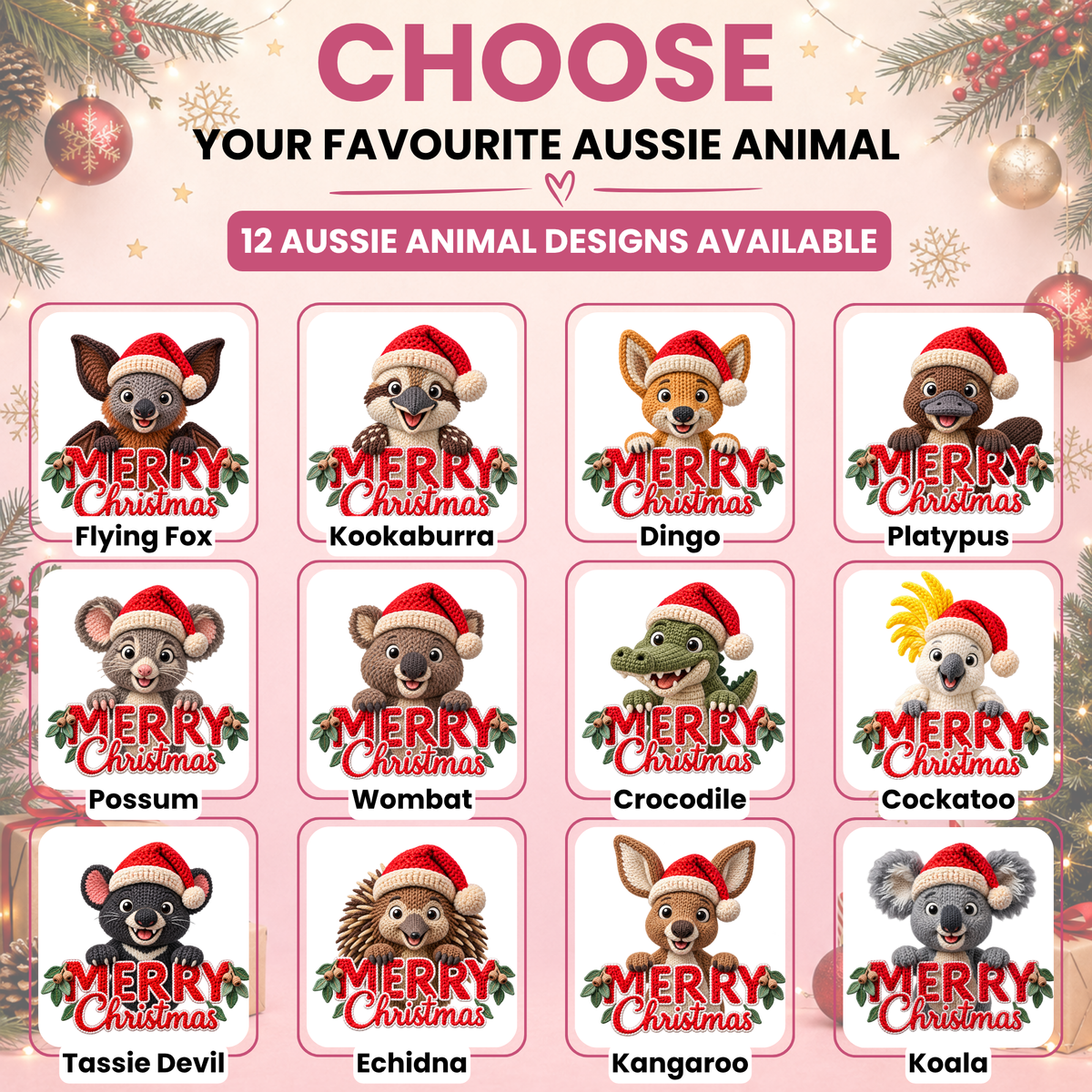 Aussie Animal Merry Christmas T-Shirt