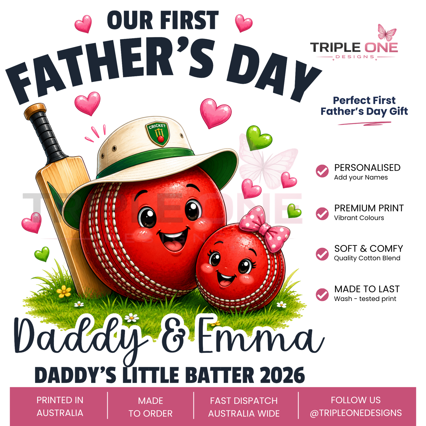 Personalised Cricket Daddy & Me First Father's Day Matching Set | Daddy's Little Batter