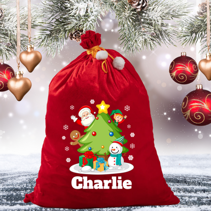 Personalised Christmas Red Velvet Santa Sack with Name