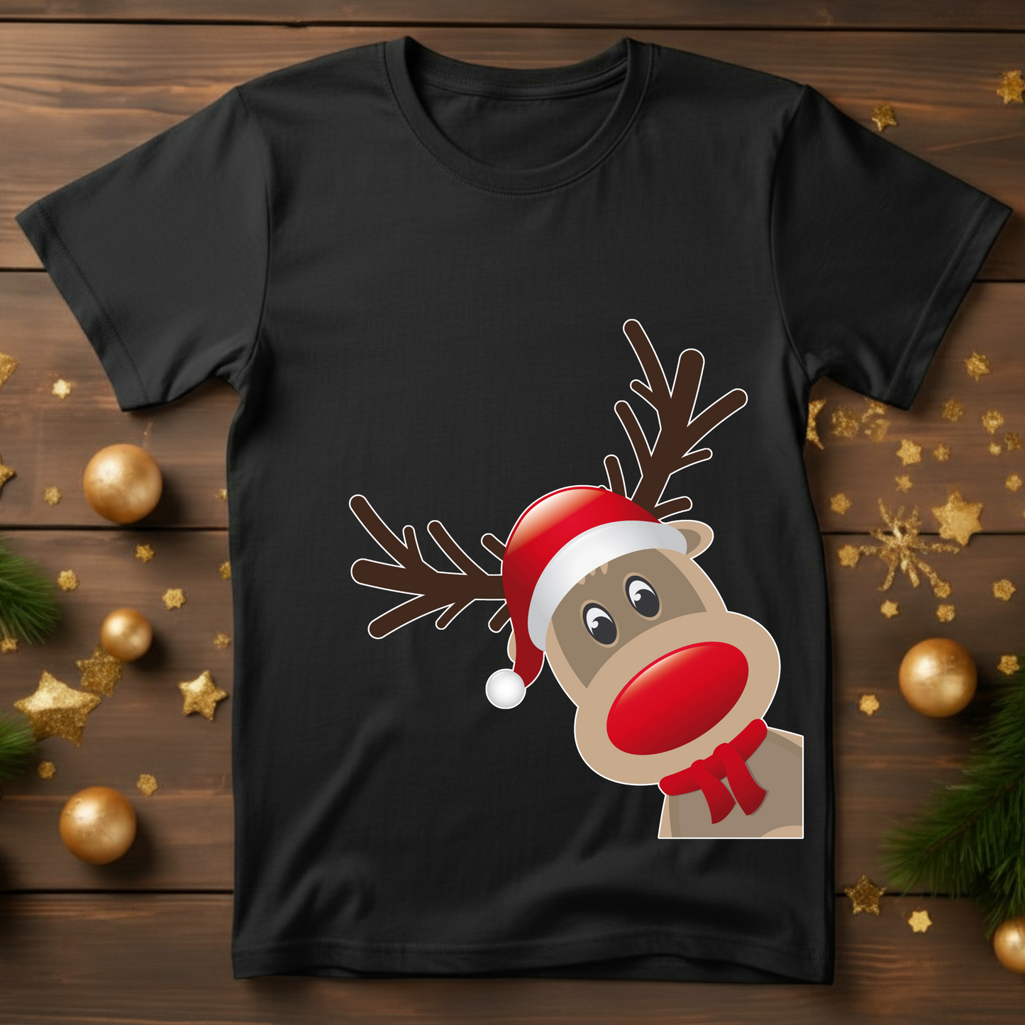 Peeking Reindeer Christmas T-Shirt