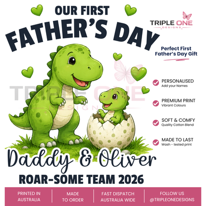 Personalised Dinosaur Daddy & Me First Father's Day Matching Set | Roar-Some Team