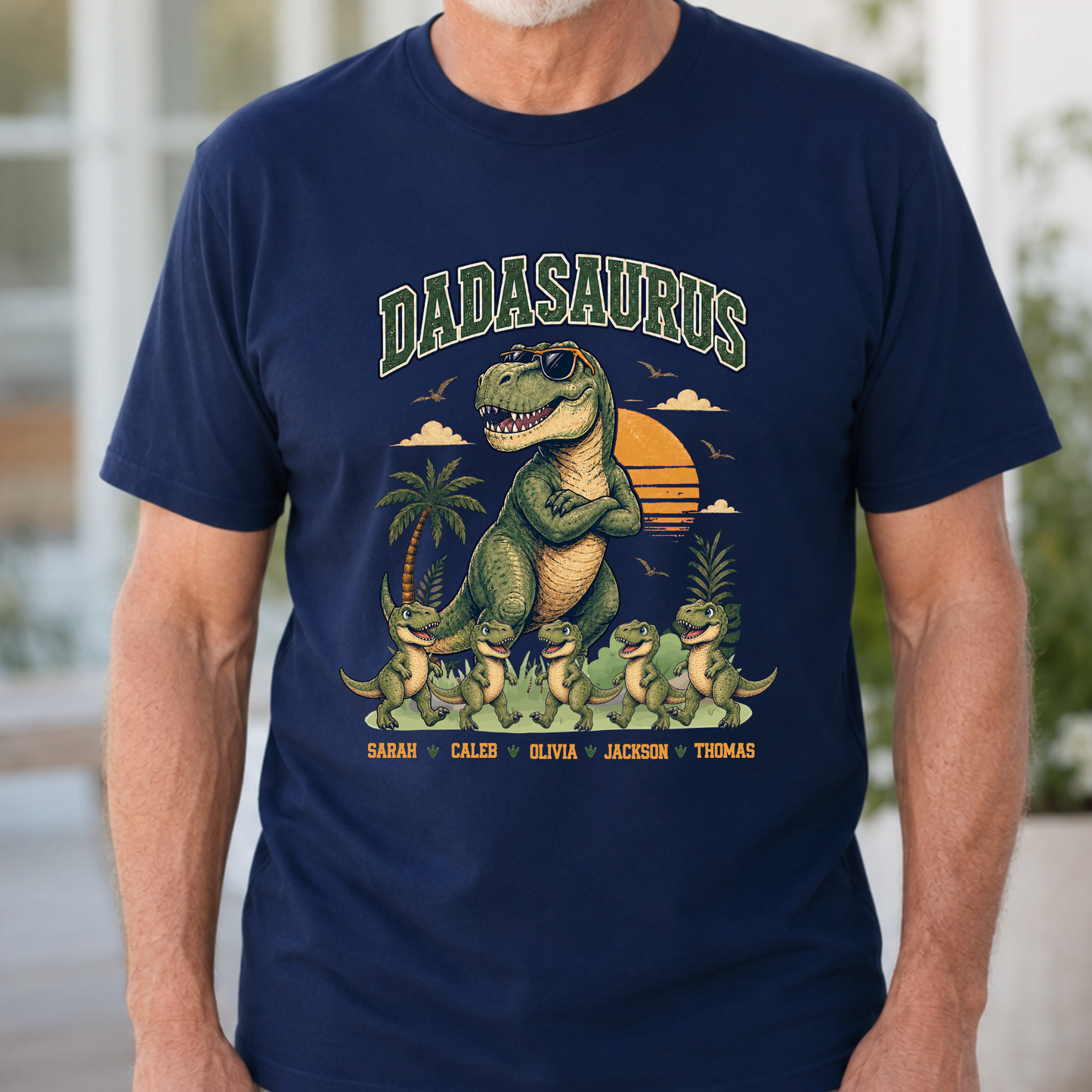Personalised Dadasaurus Dad Shirt with Kids Names