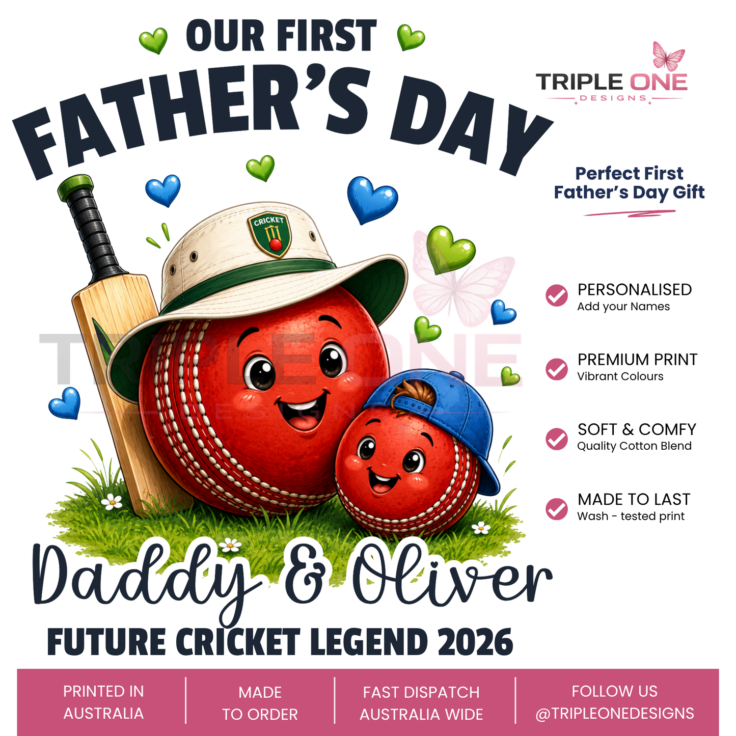 Personalised Cricket Daddy & Me First Father's Day Matching Set