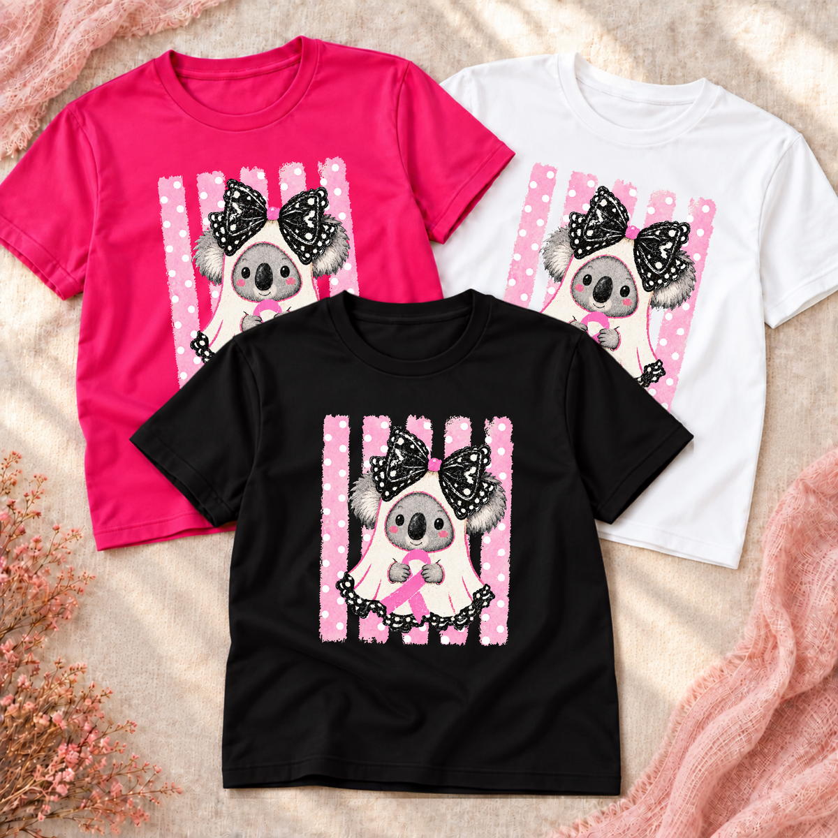 Pink Ribbon Koala Ghost Breast Cancer Awareness Halloween Shirt