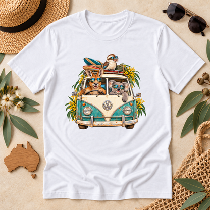 Aussie Road Trip T-Shirt – Australian Animals & Retro Campervan