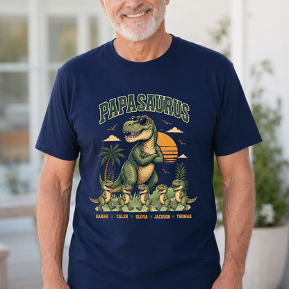 Personalised Papasaurus Dinosaur Dad Shirt