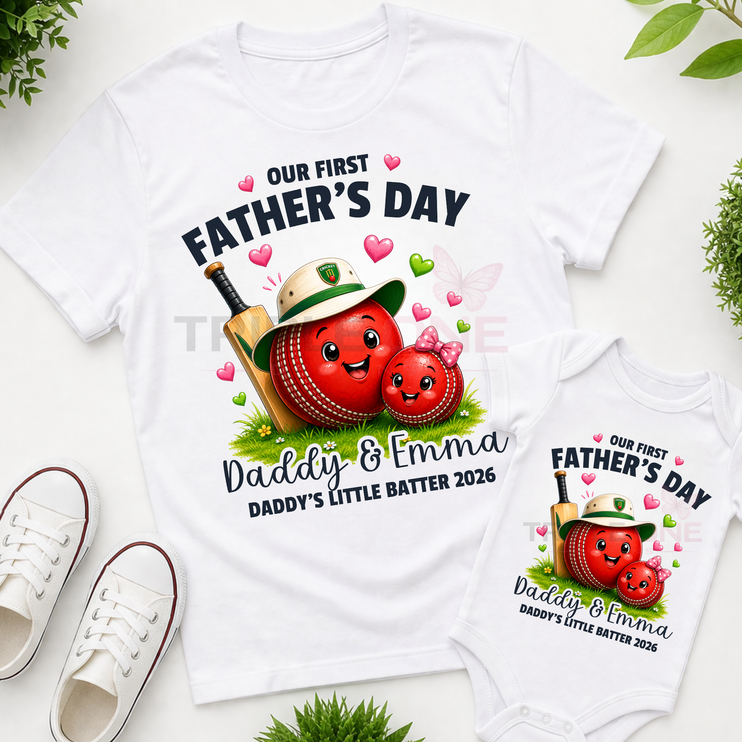 Personalised Cricket Daddy & Me First Father's Day Matching Set | Daddy's Little Batter