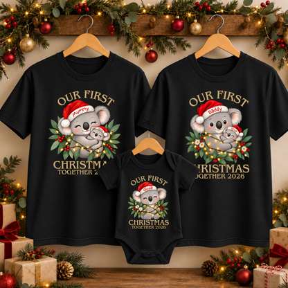 Personalised First Christmas Together Koala Family Shirts & Baby Onesie
