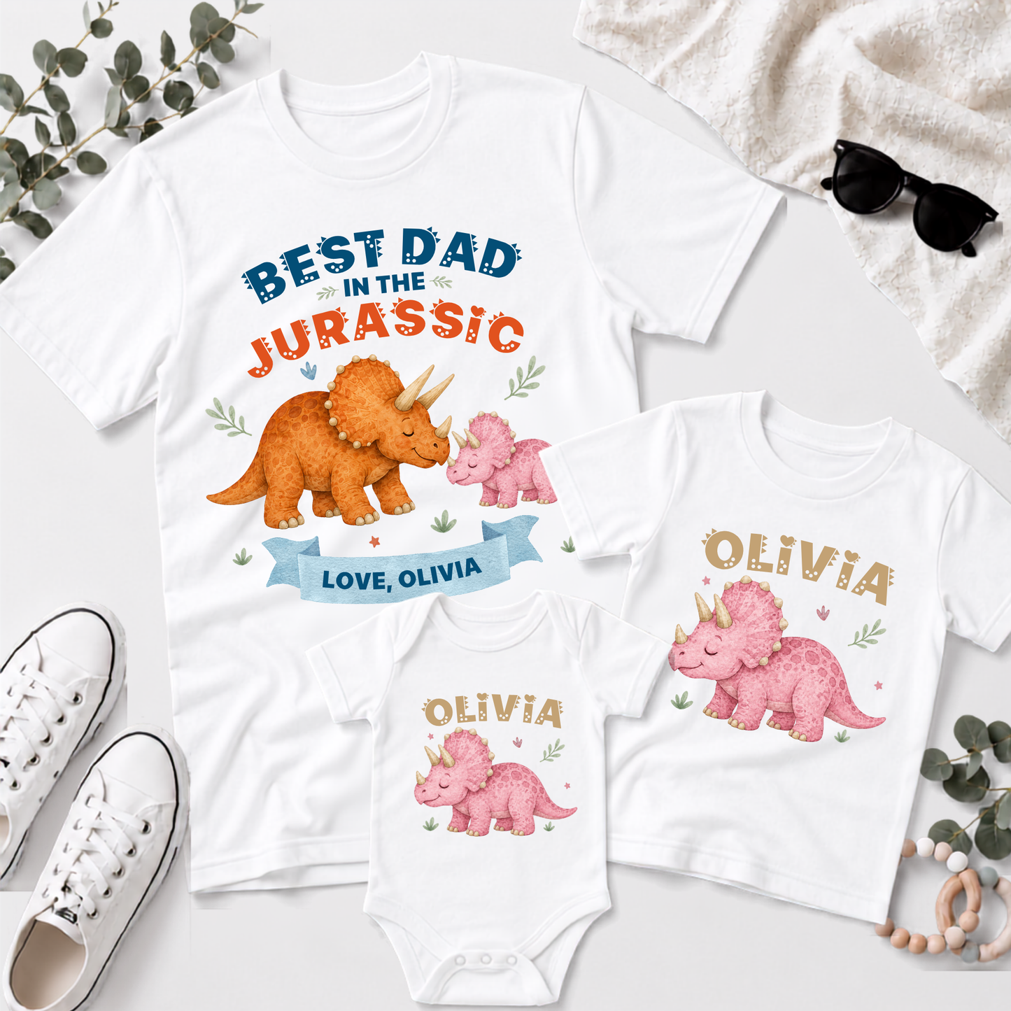 Personalised Dad & Child Dinosaur Matching Shirts