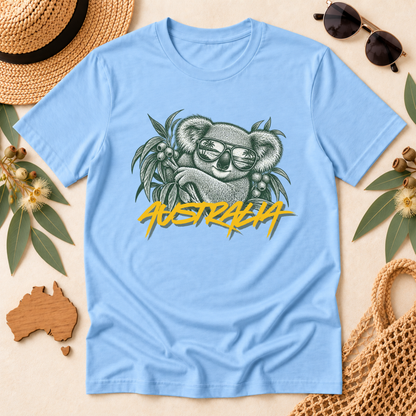 Australia Koala T-Shirt – Sunglasses & Eucalyptus Design