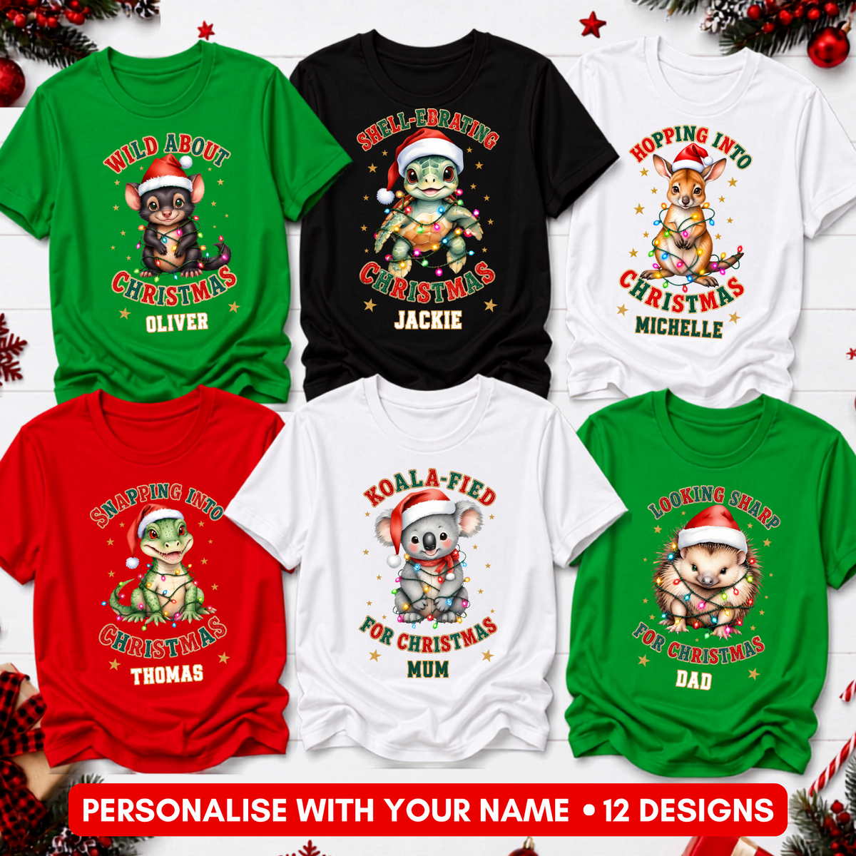 Australian Animal Christmas T-Shirt – 12 Festive Designs