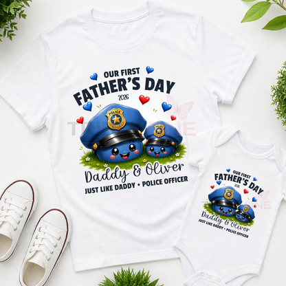 Personalised Police Daddy & Me First Father's Day Matching Set
