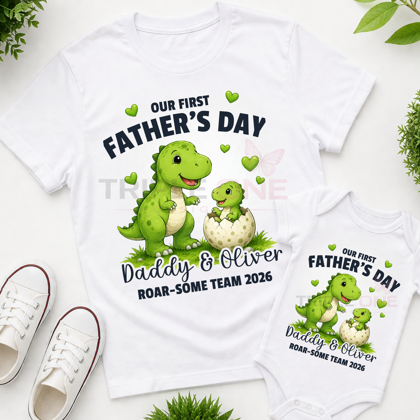 Personalised Dinosaur Daddy & Me First Father's Day Matching Set | Roar-Some Team