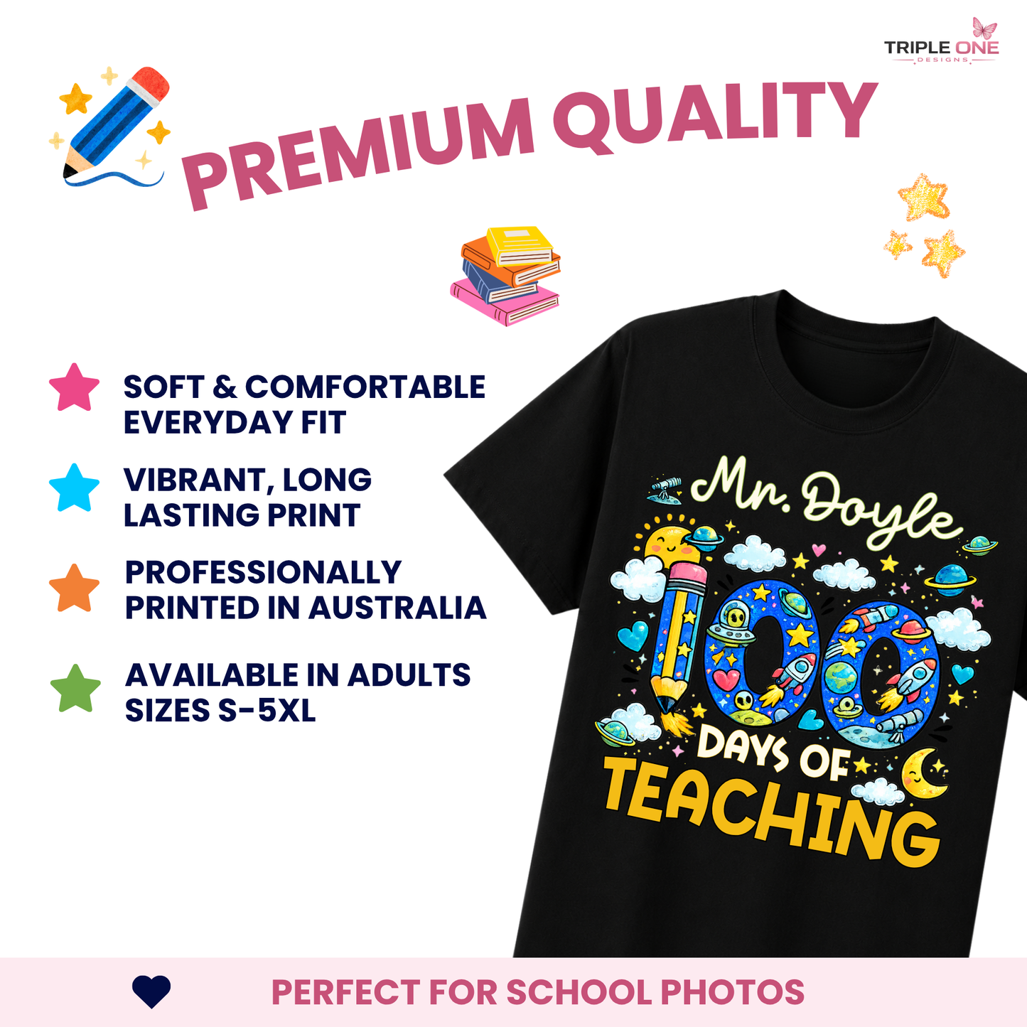 Personalised 100 Days of Teaching Rainbow Shirt