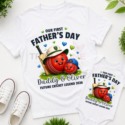 Personalised Cricket Daddy & Me First Father's Day Matching Set