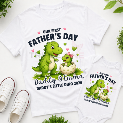 Personalised Dinosaur Daddy & Me First Father's Day Matching Set | Daddy's Little Dino