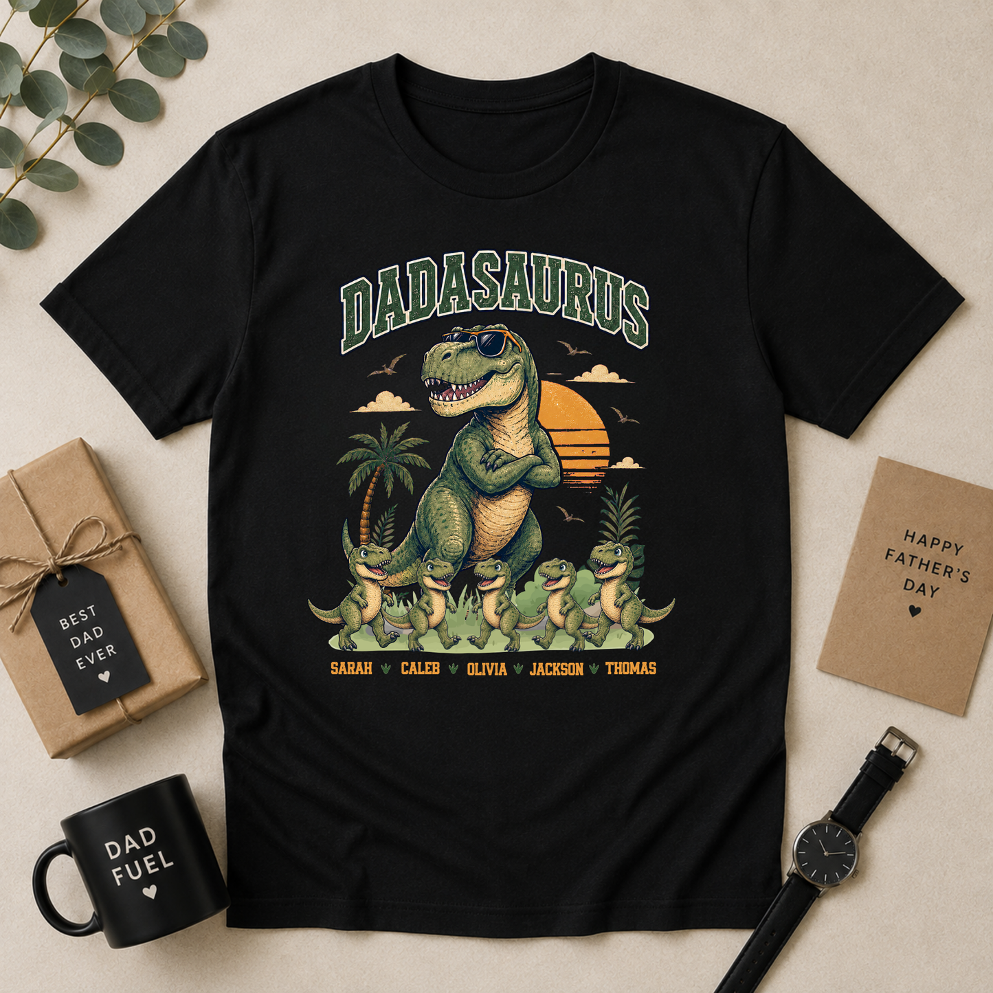 Personalised Dadasaurus Dad Shirt with Kids Names