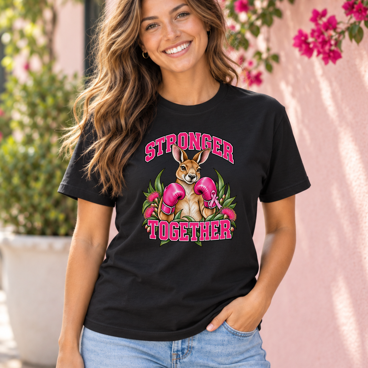 Stronger Together Kangaroo Breast Cancer Awareness Shirt