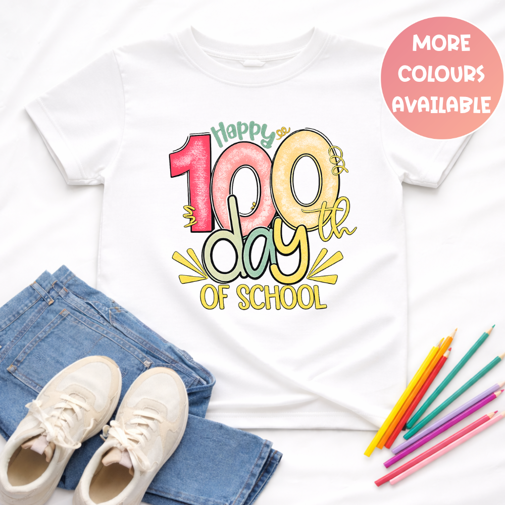Happy 100 Days of School Shirt | Colourful Kids Tee
