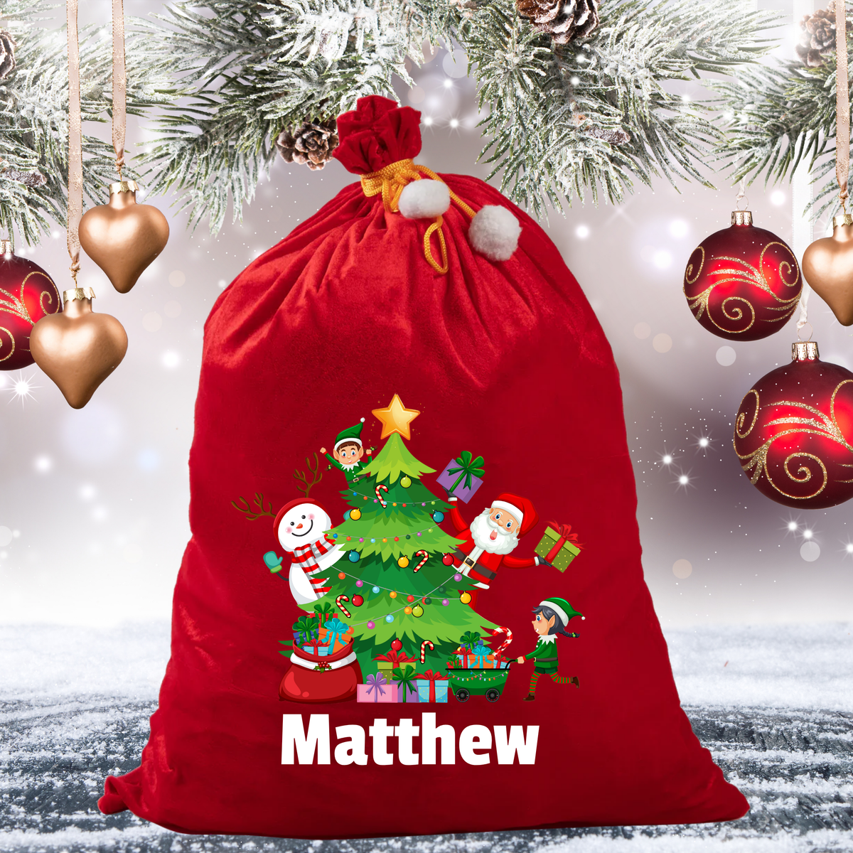 Personalised Christmas Red Velvet Santa Sack with Name