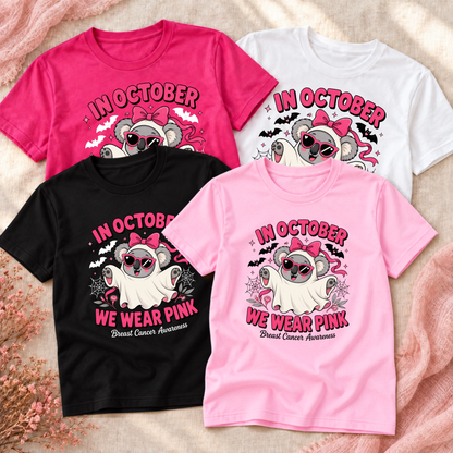 In October We Wear Pink Koala Ghost Breast Cancer Awareness Shirt
