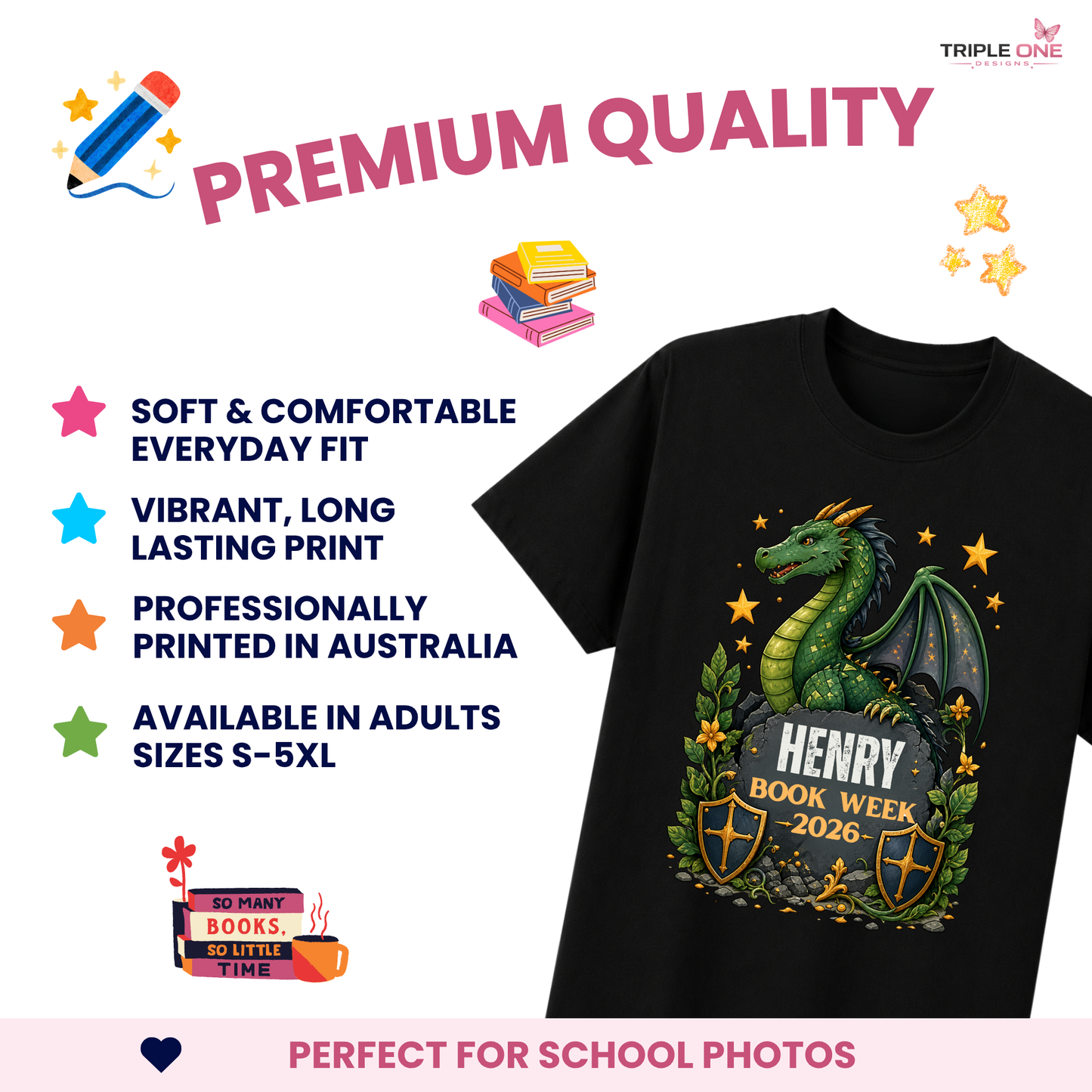Personalised Dragon Book Week 2026 Kids T-Shirt