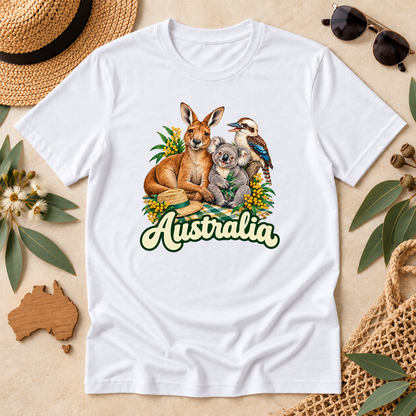 Australia Wildlife T-Shirt – Kangaroo, Koala & Kookaburra
