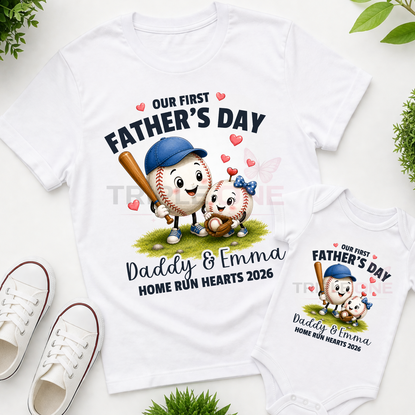 Personalised Baseball Daddy & Me First Father's Day Matching Set | Home Run Hearts