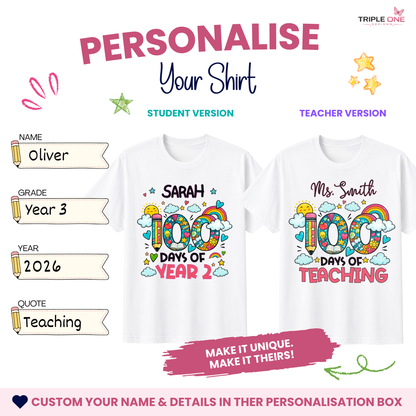 Personalised 100 Days of School Teacher Shirt