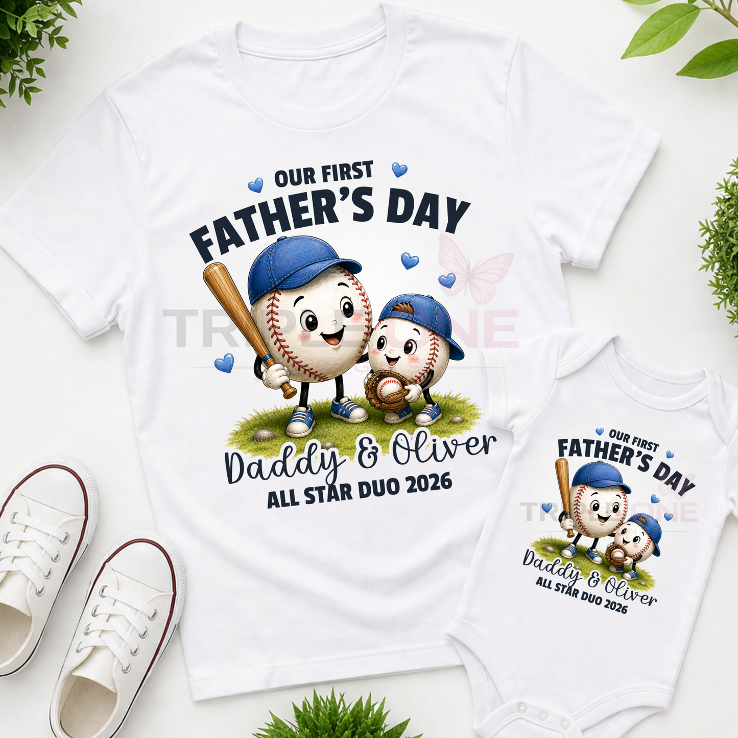 Personalised Baseball Daddy & Me First Father's Day Matching Set